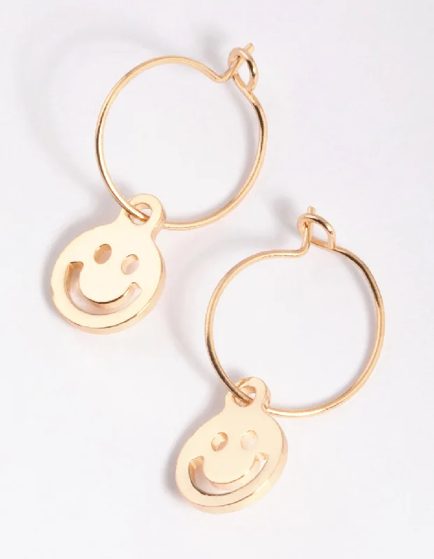 Women’s dangling earrings-Gold Cutout Smiley Hoop Earrings