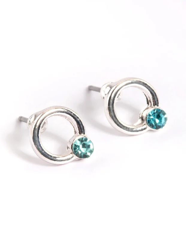 Women’s contemporary earrings-Silver Diamante Open Circle Stud Earrings