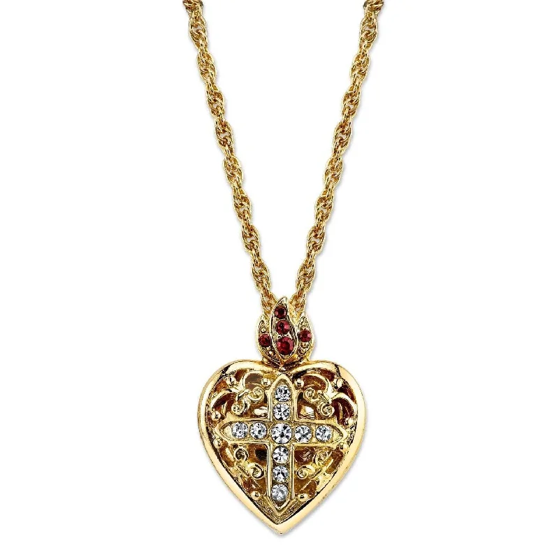 Women’s diamond chain necklaces-Symbols Of Faith Red & Clear Crystal Heart Cross Locket Necklace 18"