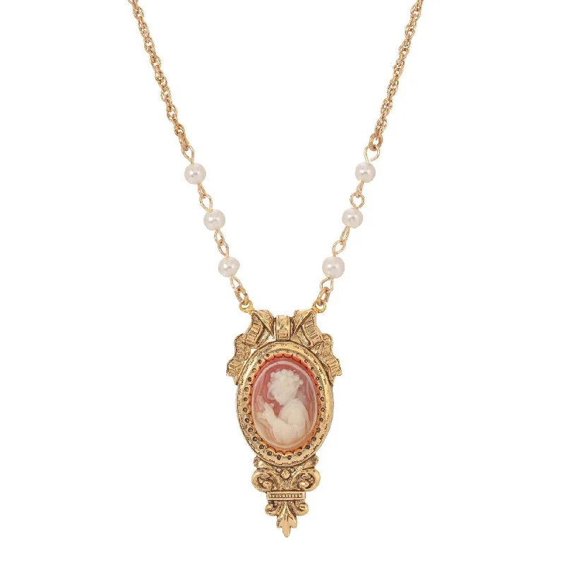 Women’s diamond chain necklaces-1928 Jewelry Victorian Reflections Carnelian & Ivory Cameo Faux Pearl Accent Necklace 18"