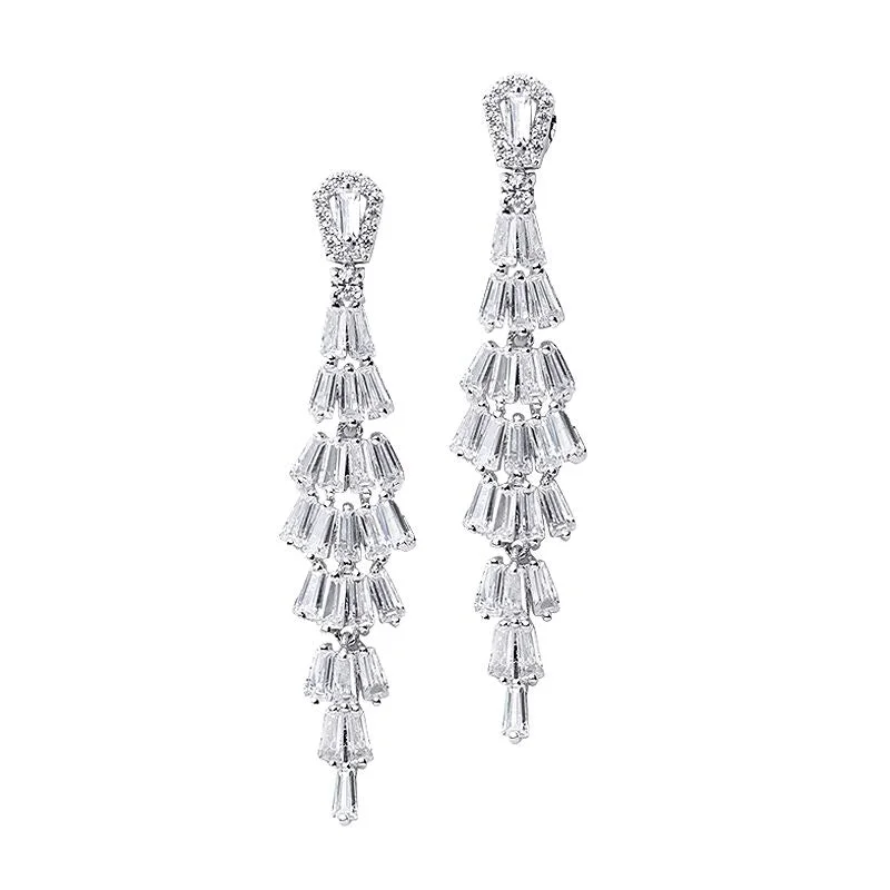 Women’s luxury gold earrings-Tiered Baguette Drop Earrings