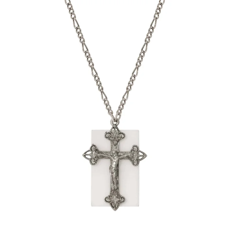 Women’s modern necklaces-Symbols Of Faith Rectangular Gemstone & Crucifix Pendant Necklace 28"