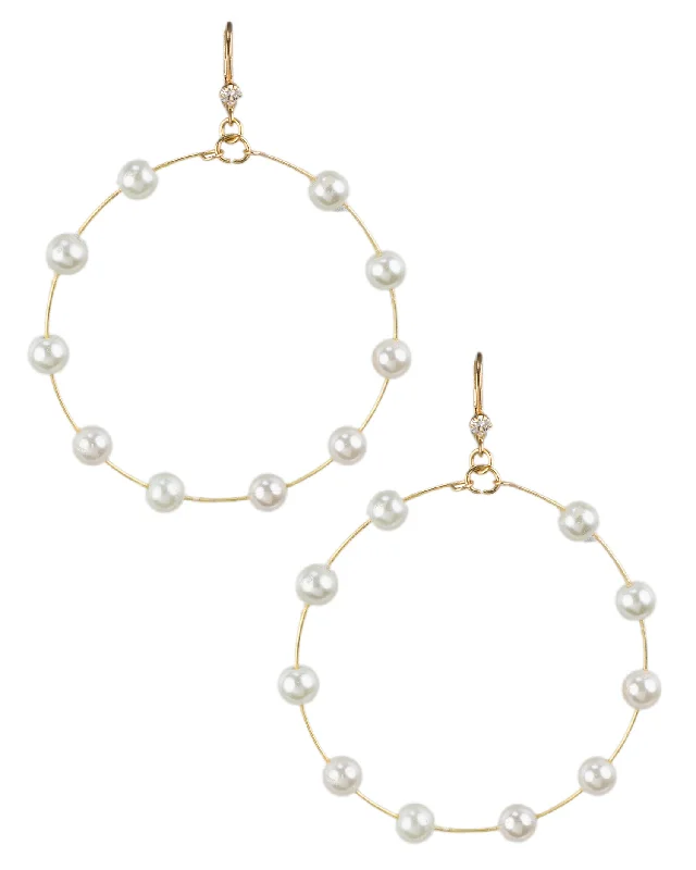 Women’s chic earrings-Pearl Station Hoop Earrings