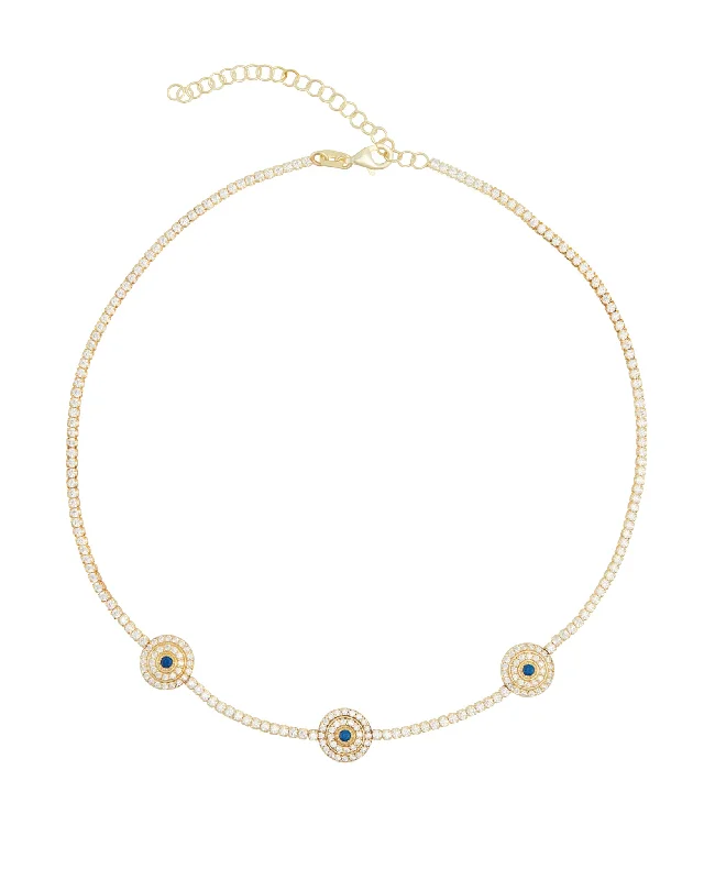 Women’s delicate necklaces-Three Eyed Tennis Choker