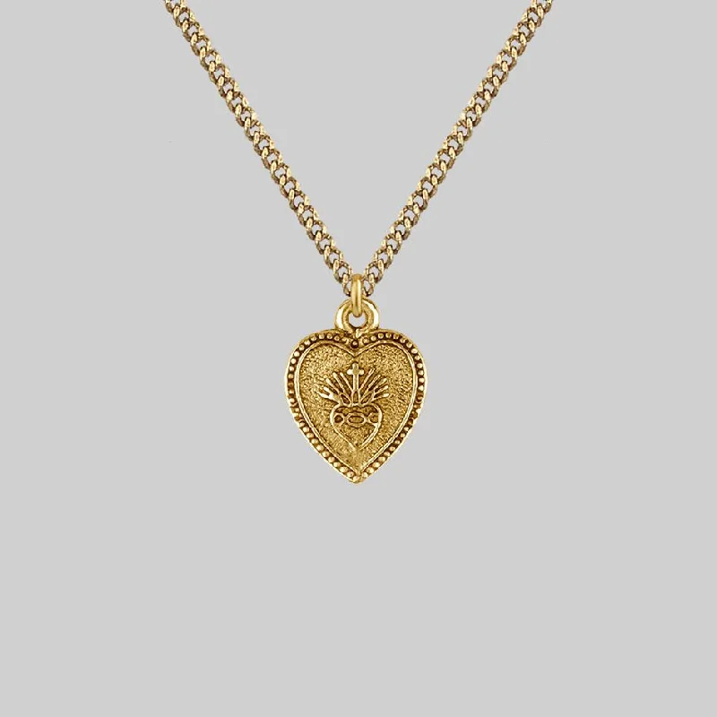 Women’s lockets necklaces-ARDOUR. Sacred Heart Charm Necklace - Gold