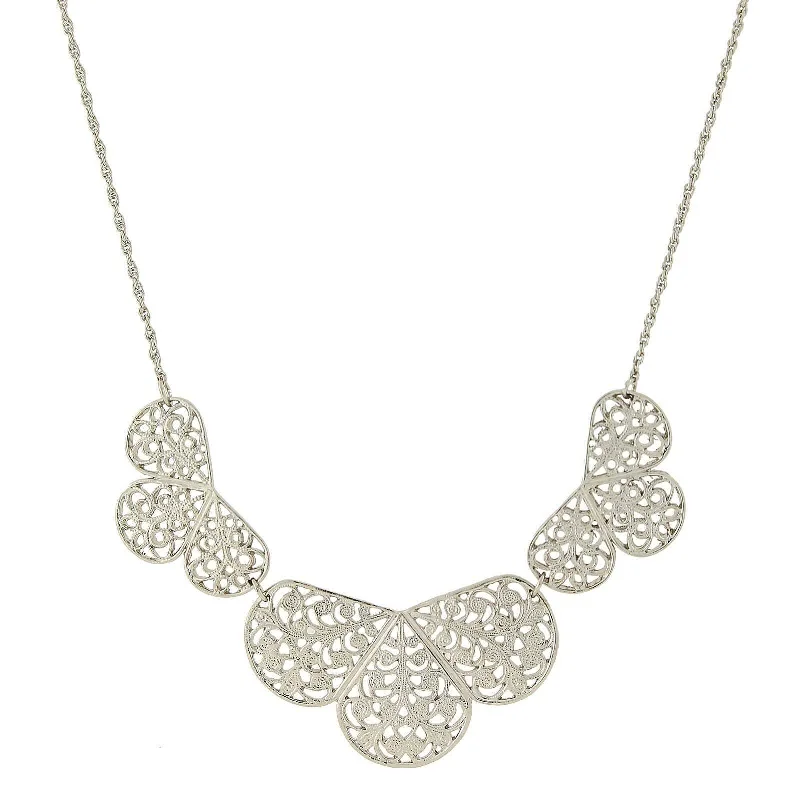 Women’s custom-made necklaces-1928 Jewelry Silver Multi Filigree Collar Bib Necklace 16" + 3" Extender