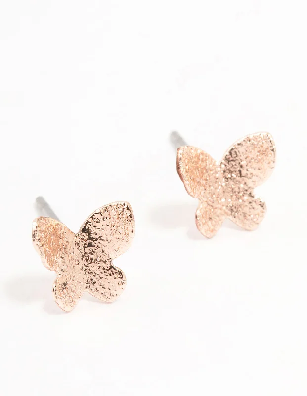 Women’s moon earrings-Rose Gold Sand Blast Butterfly Stud Earrings