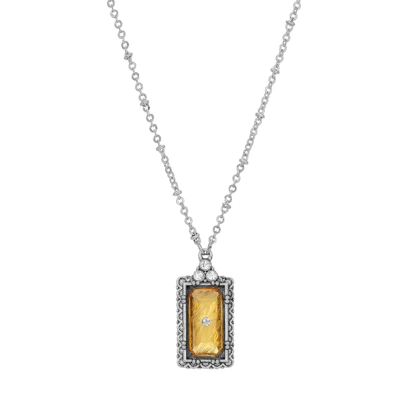 Women’s geometric necklaces-1928 Jewelry Romana Octagon Etched Glass & Crystal Pendant Necklace 18"