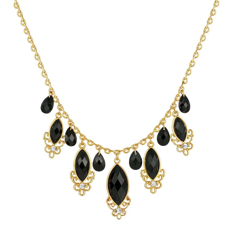 Women’s statement necklaces-1928 Jewelry Black Teardrop Crystal Necklace 16" + 3" Extender