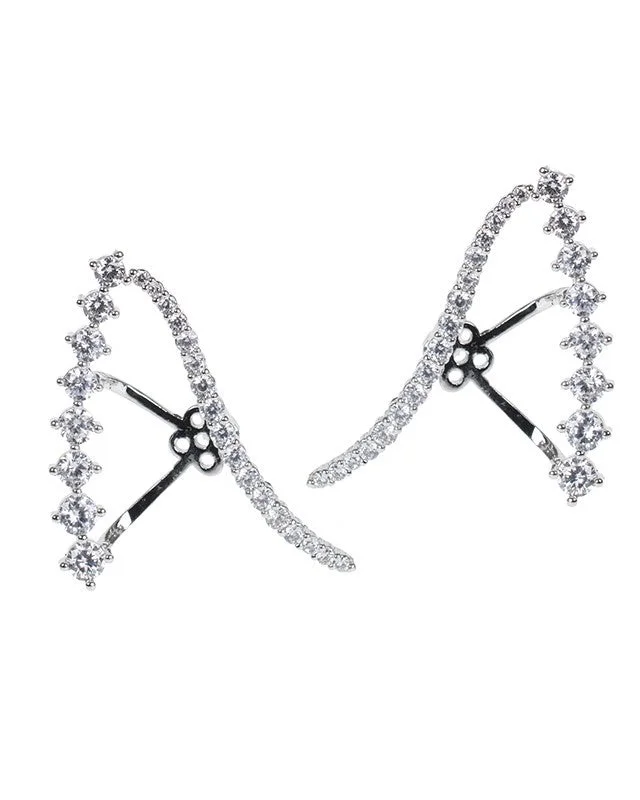 Women’s chunky earrings-Round And Pave CZ Linear Crawler