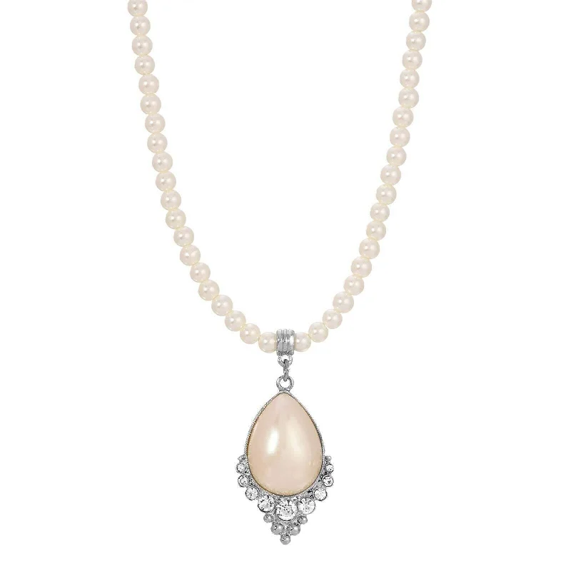 Women’s twisted chain necklaces-1928 Jewelry Teardrop Faux Pearl Crystal Accent 4mm Pearl Strand Pendant Necklace 16"