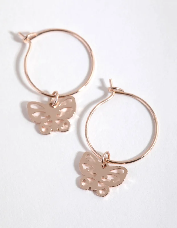 Women’s flower earrings-Rose Gold Cut Out Butterfly Huggie Earrings