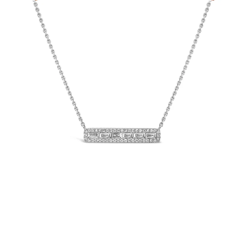 Women’s ruby necklaces-Diamond Baguette Bar Pendant