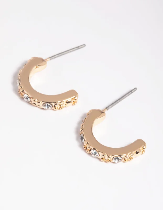 Women’s eco-friendly earrings-Gold Diamante Huggie Hoop Earrings