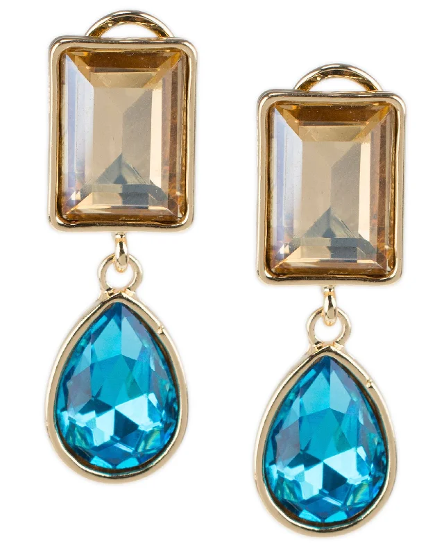 Women’s small earrings-Champagne and Aqua Double Drop Earrings