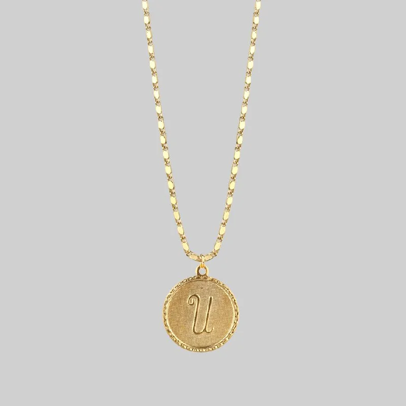 Women’s engraved necklaces-Initial Medallion Gold Necklace (N - Z)