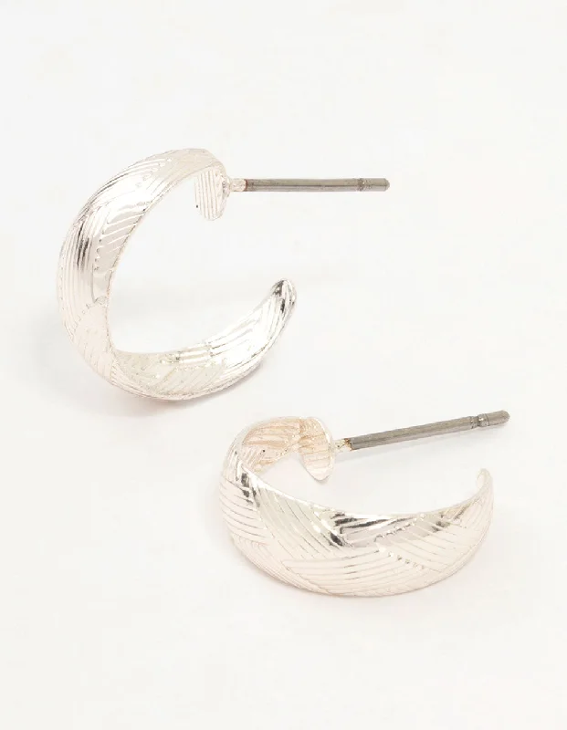 Women’s casual earrings-Silver Woven Textured Huggie Earrings