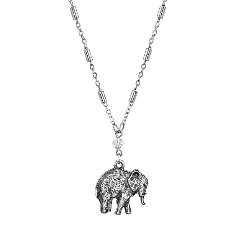 Women’s geometric necklaces-1928 Jewelry Pewter Elephant Drop Chain Pendant Necklace 16" + 3" Extender