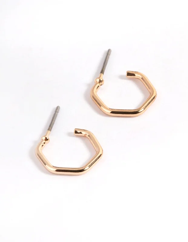 Women’s handmade stud earrings-Gold Hexagon Huggie Earrings