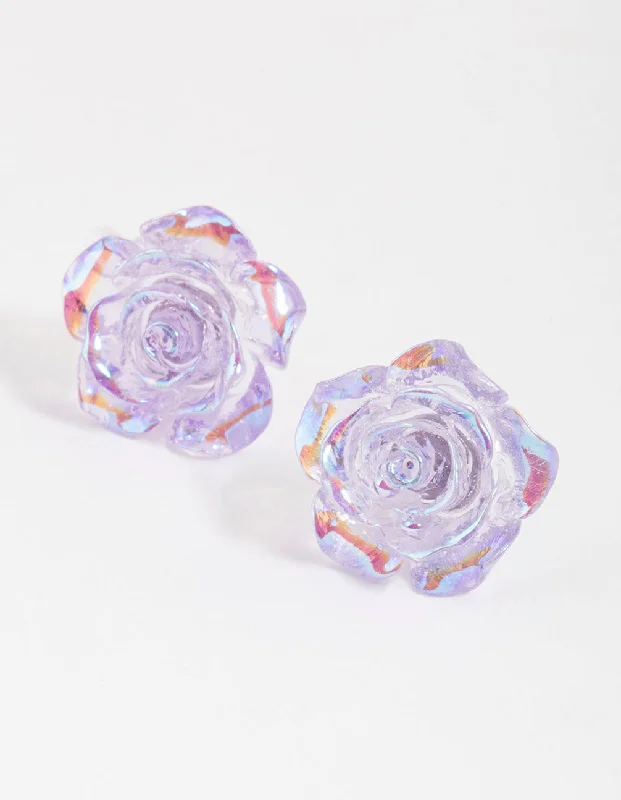 Women’s teardrop earrings-Lilac Rose Bloom Stud Earirngs