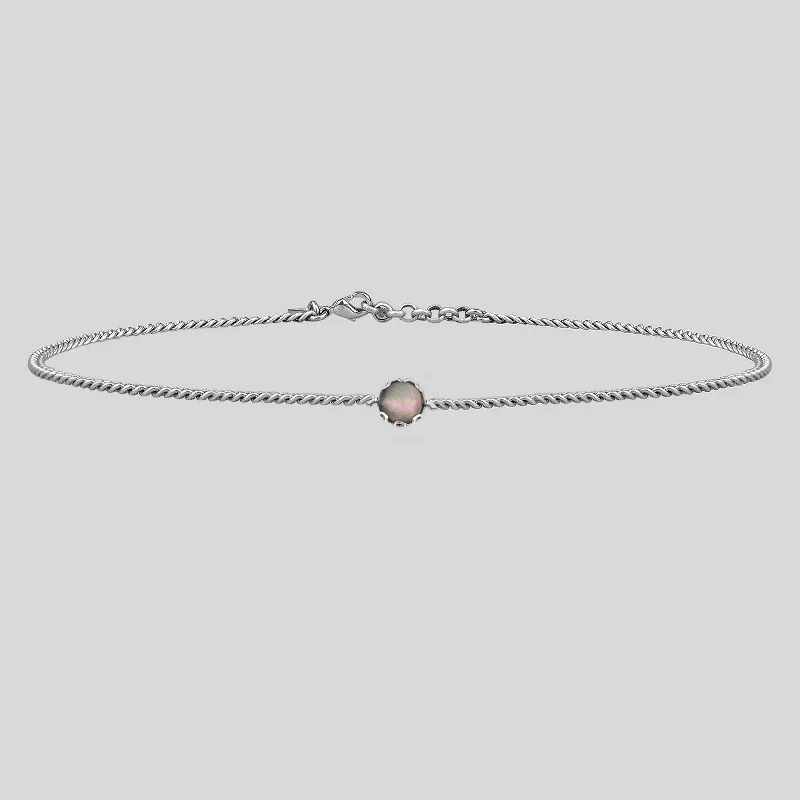 Women’s birthstone necklaces-EVELYN. Black Mother of Pearl Silver Choker