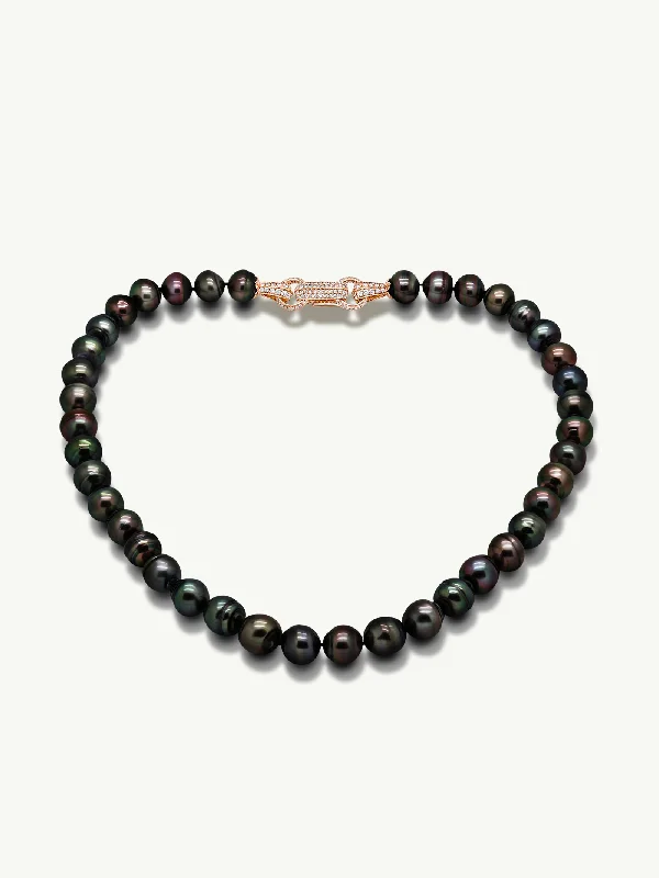 Women’s gold chain necklaces-Nyx Tahitian Black Circle Pearl Necklace With Pavé-Set Brilliant Diamonds In 18K Rose Gold