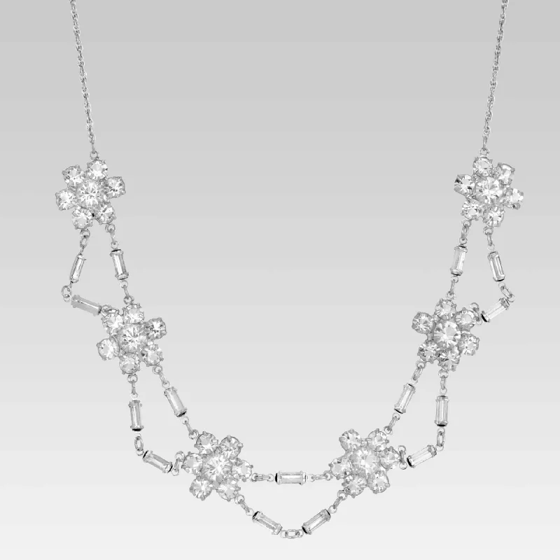 Women’s cross necklaces-1928 Jewelry Round And Baguette Austrian Crystal Flower Stations Necklace 15.5"