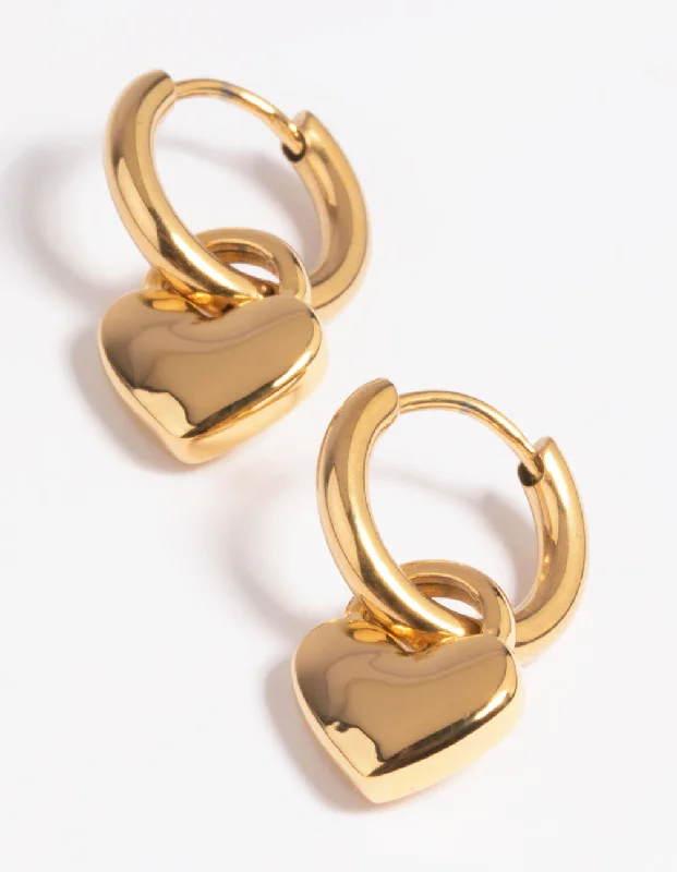 Women’s stud earrings with gemstones-Gold Plated Surgical Steel Chunky Heart Huggie Hoop Earrings