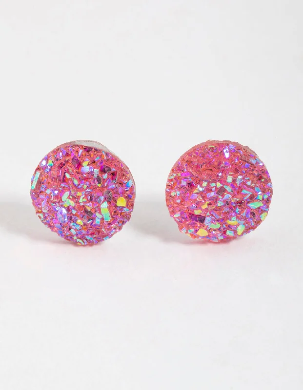 Women’s teardrop earrings-Pink Crackle Texture Stud Earrings