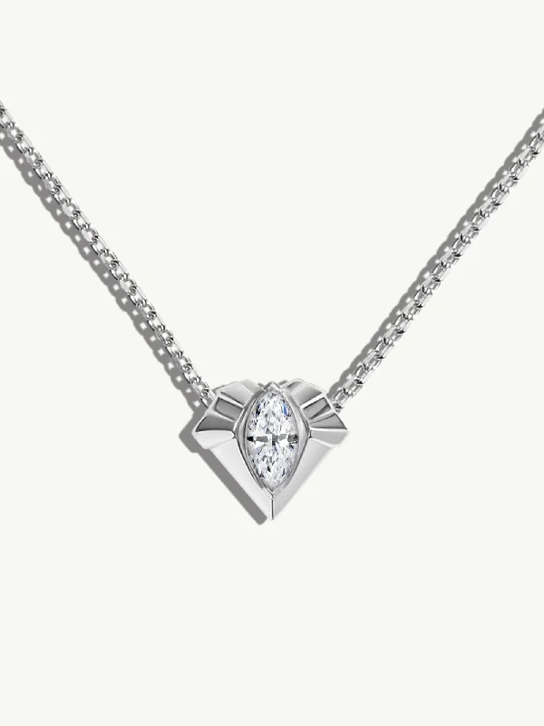 Women’s beach necklaces-Alexandria Pendant Necklace With 0.50CT Marquise-Cut Diamond In Platinum, 13mm