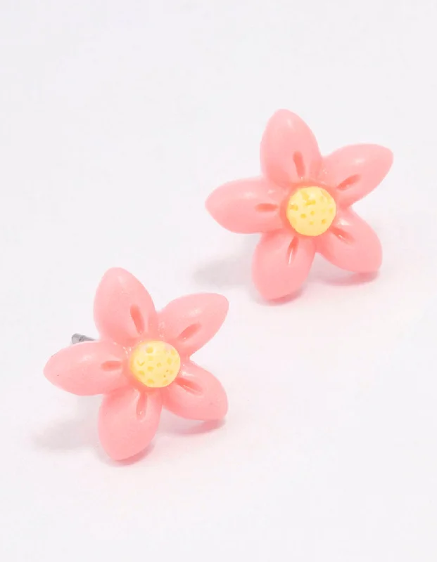 Women’s emerald drop earrings-Pink Daisy Stud Earrings