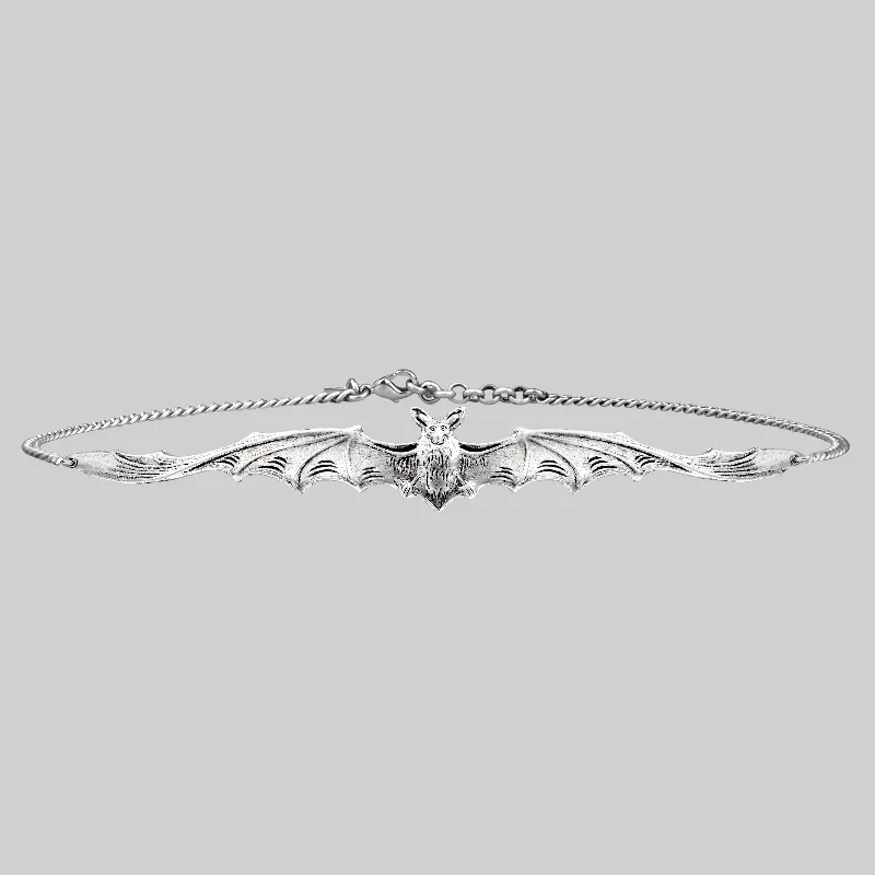 Women’s adjustable necklaces-LILITH. Silver Bat Choker