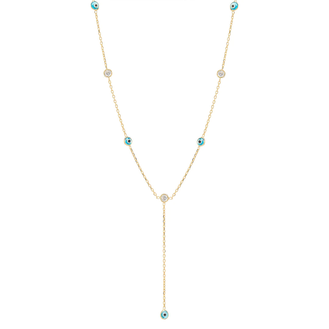 Women’s diamond necklaces-Mini Evil Eye Bezel Lariat