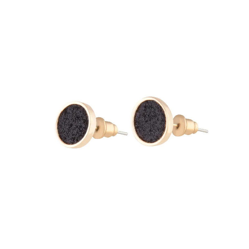 Women’s gold stud earrings-Black Gold Mini Round Glitter Stud Earrings