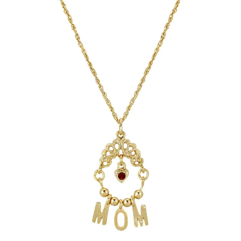 Women’s wedding day necklaces-1928 Jewelry Siam Red Crystal Heart Charm Mom Pendant Necklace 18"