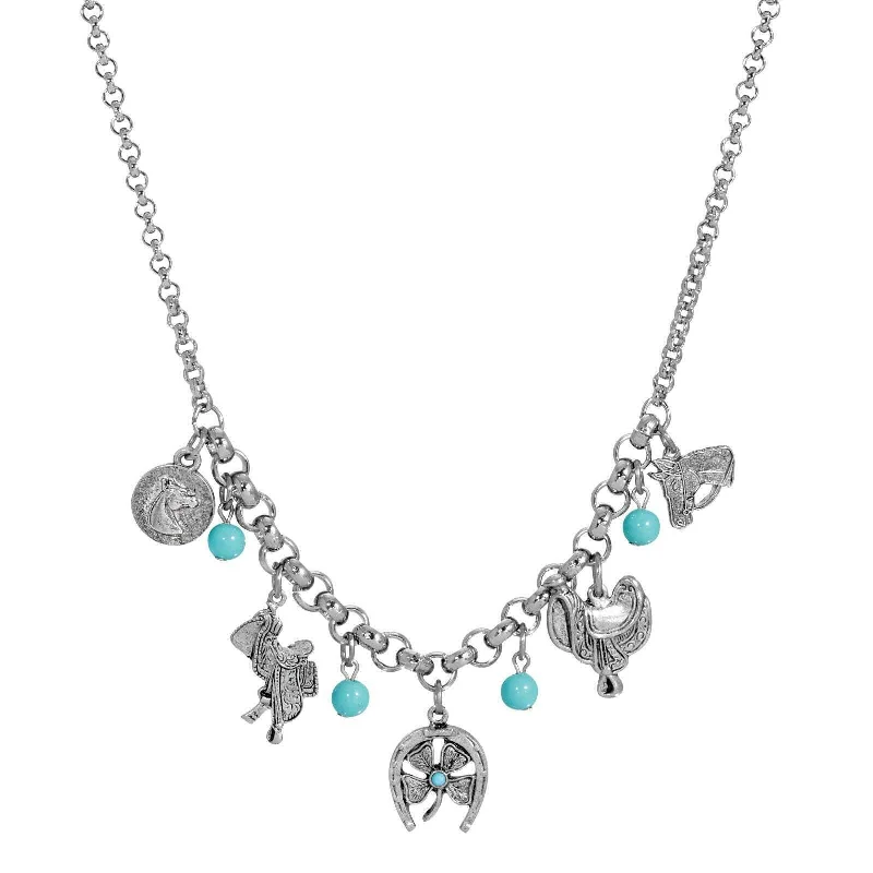 Women’s infinity necklaces-1928 Jewelry Southwest Turquoise Bead Luck Charm Pendant Necklace 16" + 3" Extender