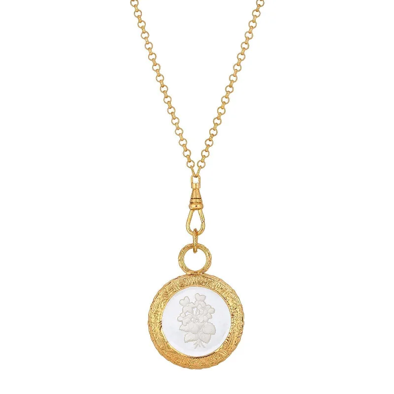 Women’s collar necklaces-1928 Jewelry Round Clear Intaglio Glass Swivel Pendant Necklace 28"