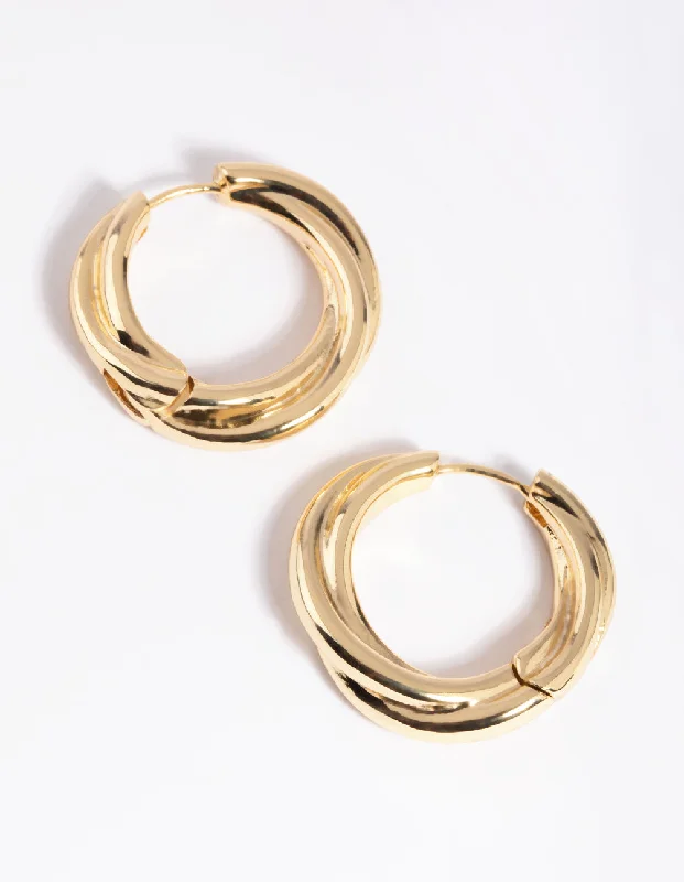 Women’s gold earrings-Gold Plated Chunky Molten Huggie Hoop Earrings