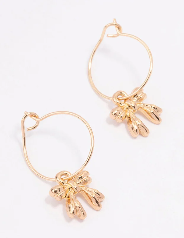 Women’s dangling earrings-Gold Present Bow Hoop Earrings