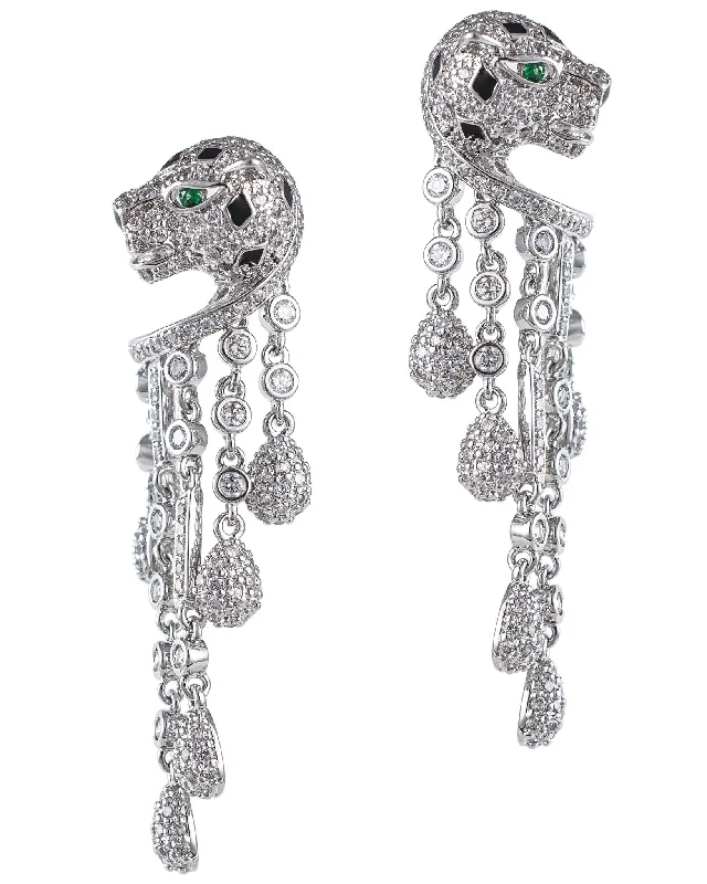 Women’s diamond stud earrings-Pave Panther Fringe Earrings