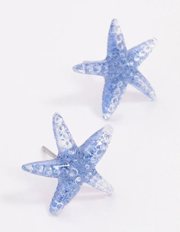 Women’s modern earrings-Blue Starfish Stud Earrings