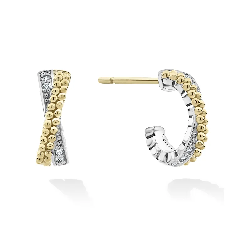 Women’s diamond earrings-Caviar Lux Two-Tone Caviar X Diamond Huggie Earrings