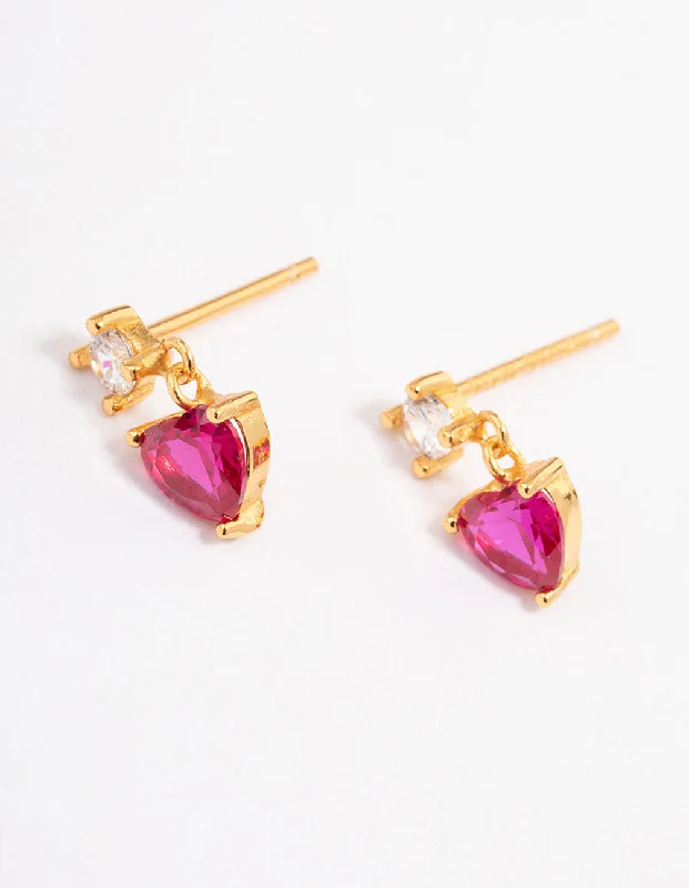 Women’s cute earrings-Gold Plated Sterling Silver Cubic Zirconia Claw Heart Drop Earrings