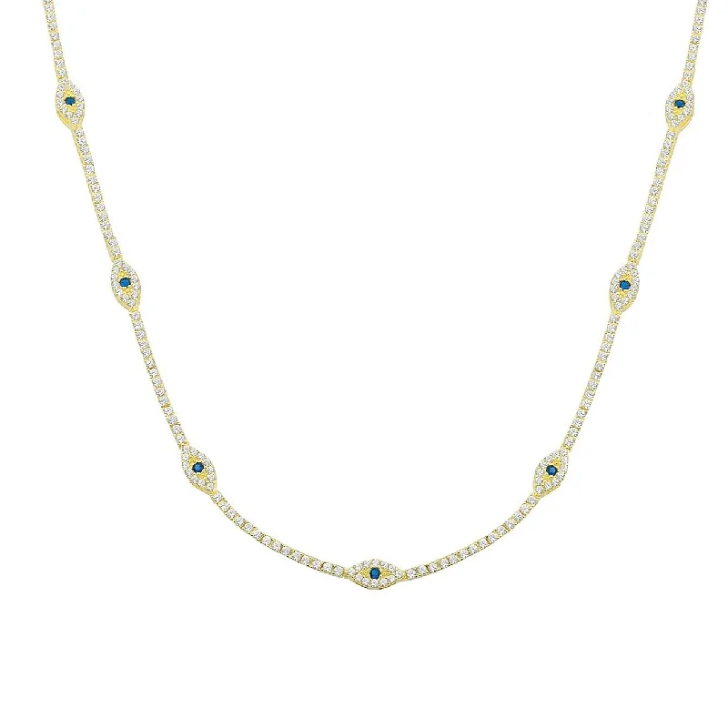 Women’s celebrity style necklaces-Evil Eye Tennis Choker