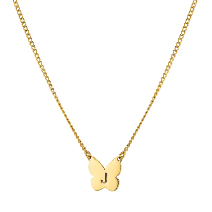 Women’s herringbone necklaces-Butterfly Initial Necklace