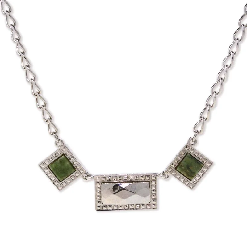 Women’s casual necklaces-1928 Jewelry Gemstone Square Rectangle Chain Necklace 16" + 3" Extender