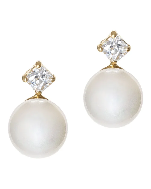 Women’s glamorous earrings-Petite Pearl and CZ Earrings