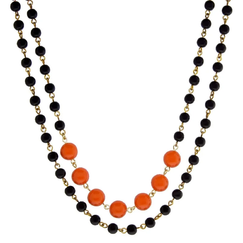 Women’s religious necklaces-1928 Jewelry Double Strand Orange And Black Beaded Necklace 16" + 3" Extender