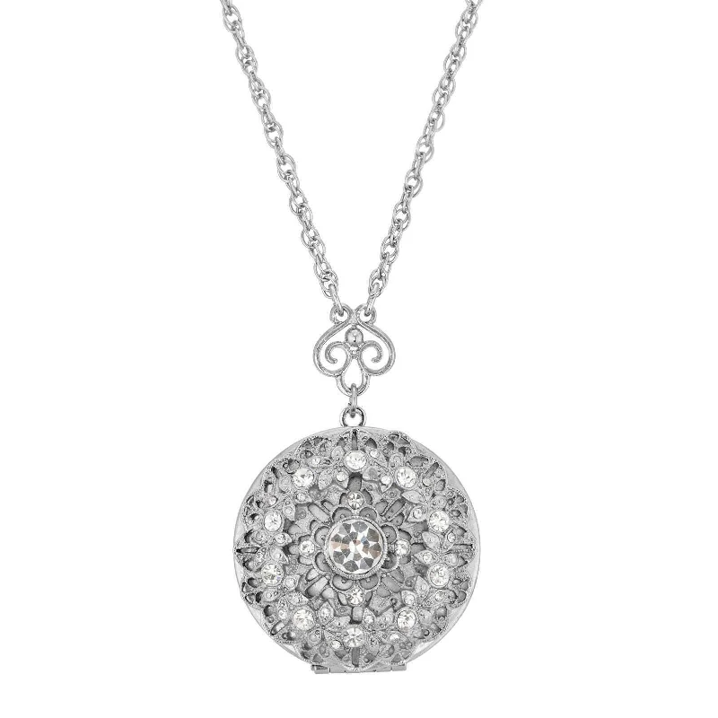 Women’s handmade necklaces-1928 Jewelry Sol Crystal Round Locket Necklace 30"