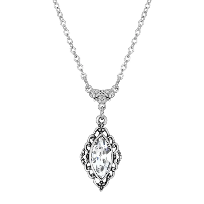 Women’s chunky necklaces-1928 Jewelry Navette Crystal Antiqued Drop Necklace 16" + 3" Extender